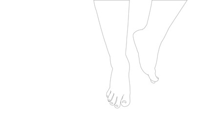 Bare woman feet and legs on white background