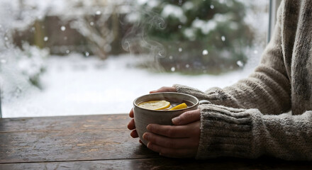 T&eacute; caliente con lim&oacute;n en invierno
