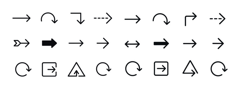 Collection of various arrow icons and symbols in black and white