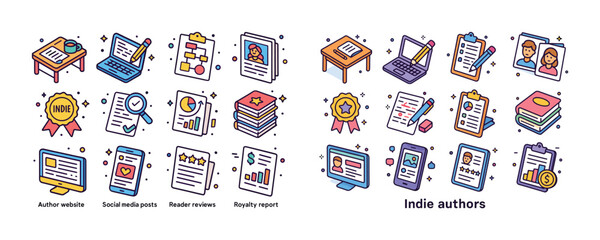 Obraz premium Colorful icons representing indie authors and writing tools