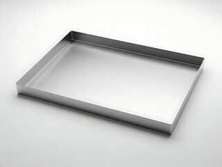 Empty silver metal tray on white background rectangular