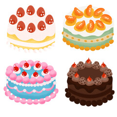 Cute Retro Style Birthday Cakes Clipart Collection