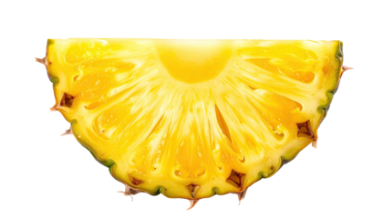 Juicy pineapple slice, cut to reveal sweet flesh and spiky rind