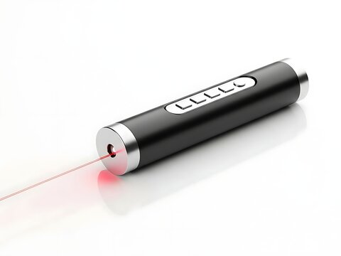 Black laser pointer with silver accents emitting red light