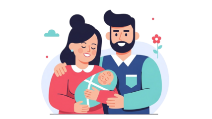 Happy Family Portrait Parents Cradling Newborn Baby with Love and Affection