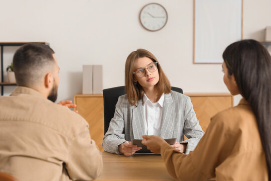 Female family mediator working with couple in office