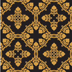Vector seamless pattern of golden scrolls on a black background