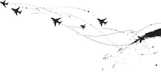 Fototapeta premium Airplane Flight Path and Route Line Black Silhouette Concepts