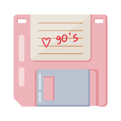 Retro pink floppy disk with 90s heart note