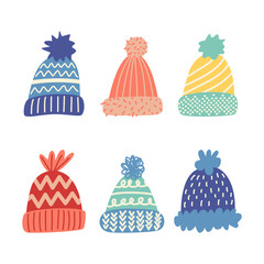 vector set of winter hats