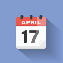 Calendar date icon April 17 flat design long shadow red blue digital reminder schedule graphic