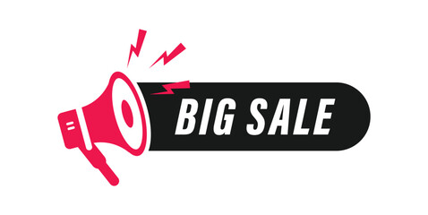 Huge big sale discount offer promotion banner megaphone advertising label vector illustration for shopping