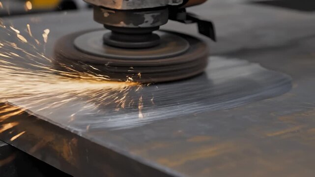 Angle Grinder Cutting Metal With Bright Sparks, Close Up