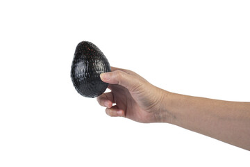 Avocado and hand isolated on transparent background close-up.