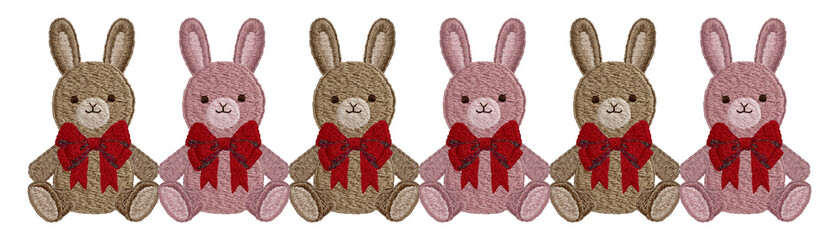 手刺繍の茶色とピンクのうさぎのぬいぐるみライン
