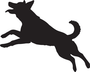 A playful silhouette of a dog leaping with energy and excitement