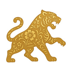 Obraz premium PNG Elegant floral tiger silhouette