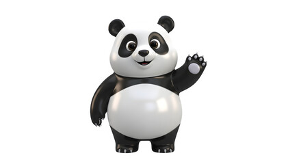 Fototapeta premium Cute 3d cartoon panda bear character waving hello, isolated on transparent background