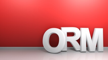 ORM white write at red wall - 3D rendering illustration