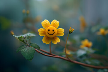 a yellow flower with a smiley face on it