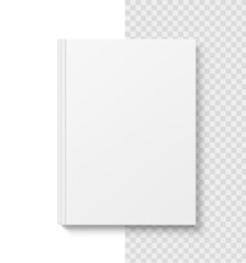 Blank hardcover book mockup. Vector illustration isolated on white and transparent background. It can be used for promo, catalogs, brochures, magazines, etc. Ready for your design. EPS10.