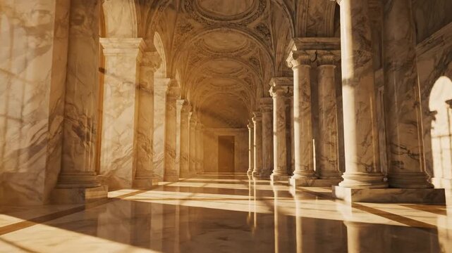 Sunlit Grand Hallway - A Majestic Architectural Vision.