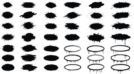Collection of black silhouette splatters and drips isolated on transparent background