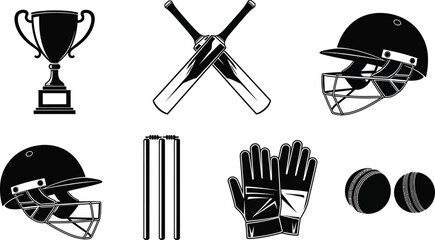 Cricket equipment silhouette isolated on transparent background
