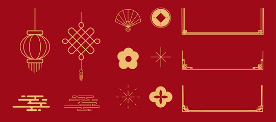 Korean traditional frames, line borders set with knot corners ornament.