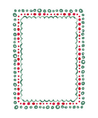 Christmas Watercolor Frame with Red and Green Dotted Pattern. Hand drawn illustration for invitation,wedding stationery and festive cards.
