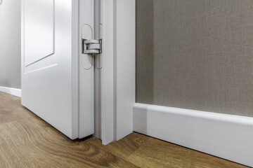 Concealed Door Hinge on White Interior Door with Wooden Floor