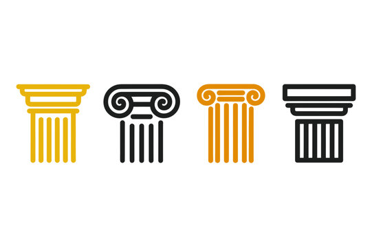 Four Stylized Pillars Representing Architectural Styles on Black Background