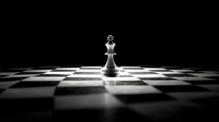 White King Chess Piece on Dark Chessboard in Dramatic Lighting