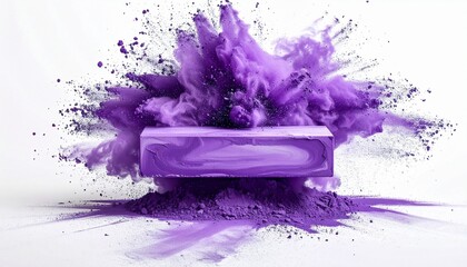 Purple block with powder burst on white.