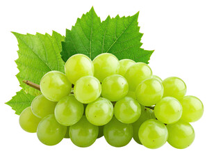 Obraz premium Close-up of green grapes on a vine with leaves, against a transparent backdrop