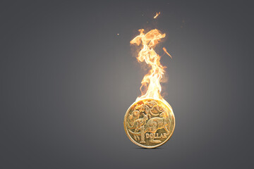 Australian Dollar Coin on Fire