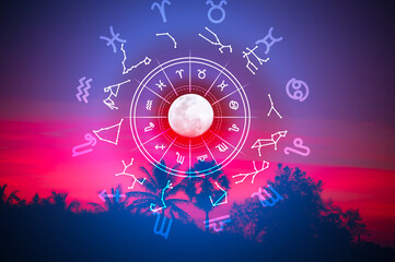 Zodiac signs and astrology with constellations, concepts, predictions, horoscopes, beliefs
