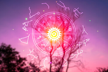 Zodiac signs and astrology with constellations, concepts, predictions, horoscopes, beliefs