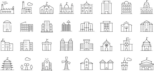 Building line icons set .