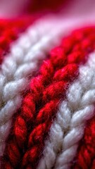 Close-up of Red and White Wool Texture with Christmas Pattern