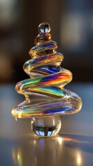 Colorful Glass Christmas Tree Figurine Reflecting Light Patterns