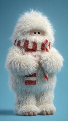Cozy White Yeti Monster Holding Candy Cane with Christmas Scarves