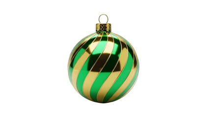 Green and gold striped christmas ornament on a transparent background