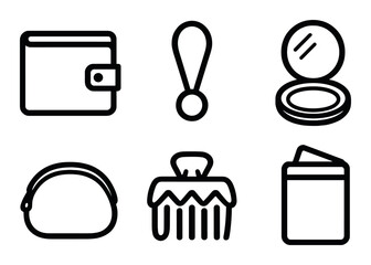 Collection of dark themed icons including wallet, exclamation, and makeup items
