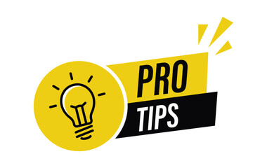 Professional pro tips advice light bulb icon label banner graphic design vector illustration for business success