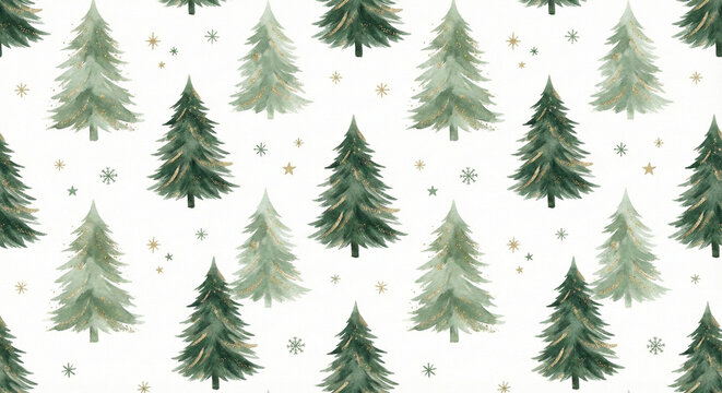 seamless sparse christmas tree pattern aesthetic watercolor look sage green