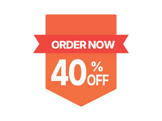 Order Now 40% Off Sale Badge with Orange and Purple Gradient Ribbon Style