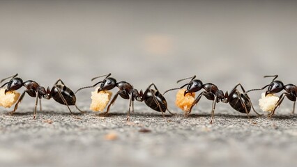 Fototapeta premium Foraging Ants Carrying Crumbs