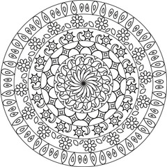 Black and white mandala vector isolated on white.