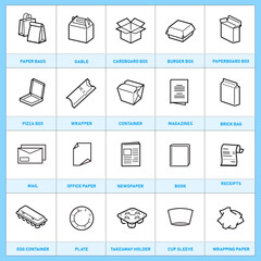 Ready icon sheet for separating paper waste. Vector elements are made with high contrast, well suited to different scales and on different media. Ready for use in your design. EPS10.